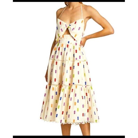 FARM RIO ANTHROPOLOGIE Multicolor Pineapple Cutout Midi Dress Size Large - Picture 1 of 12